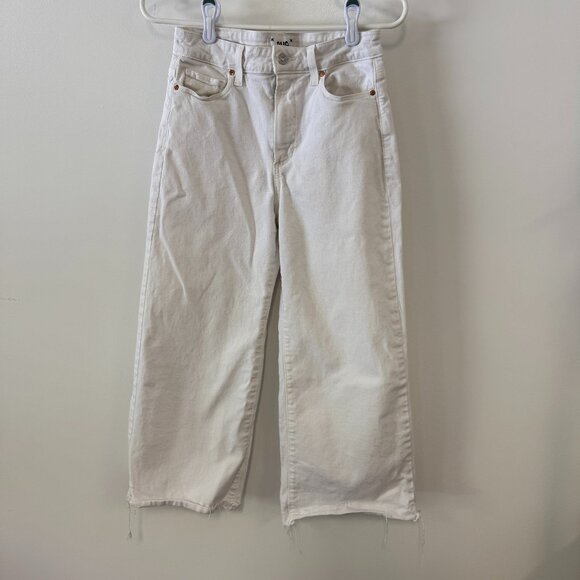 Paige White Denim Wide Leg Crop Raw Hem Jeans - Picture 1 of 5